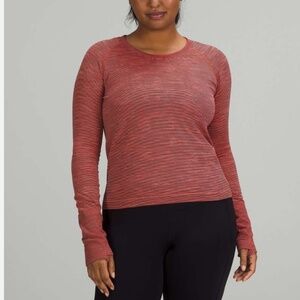 Lululemon Swiftly Tech Shirt 2.0 Sz 20 Stripe Raspberry Cream/ Black Flare Multi